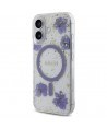 Guess Resin Flowers Glitter MagSafe case for iPhone 16 - purple