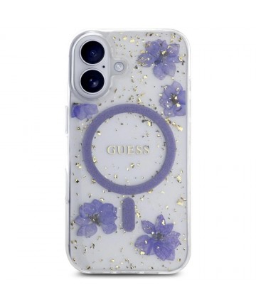 Guess Resin Flowers Glitter MagSafe case for iPhone 16 - purple