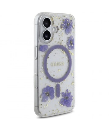 Guess Resin Flowers Glitter MagSafe case for iPhone 16 - purple