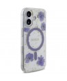 Guess Resin Flowers Glitter MagSafe case for iPhone 16 - purple