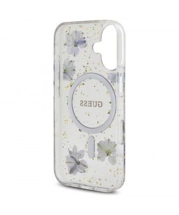 Guess Resin Flowers Glitter MagSafe case for iPhone 16 - purple