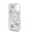 Guess Resin Flowers Glitter MagSafe case for iPhone 16 - purple