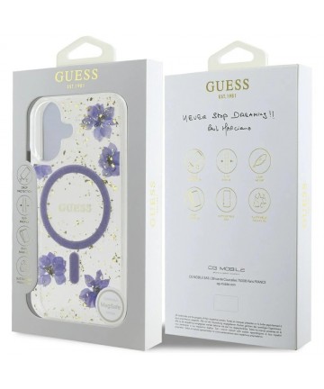 Guess Resin Flowers Glitter MagSafe case for iPhone 16 - purple
