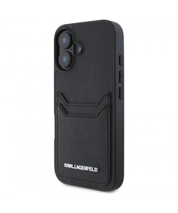 Karl Lagerfeld HC Grained PU Cardslot Metal Elong iPhone 16 Case - Black