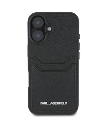 Karl Lagerfeld HC Grained PU Cardslot Metal Elong iPhone 16 Case - Black