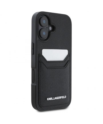 Karl Lagerfeld HC Grained PU Cardslot Metal Elong iPhone 16 Case - Black