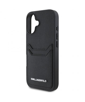 Karl Lagerfeld HC Grained PU Cardslot Metal Elong iPhone 16 Case - Black
