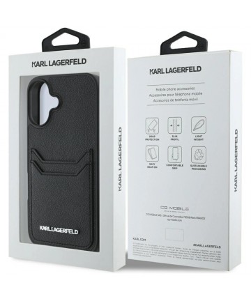 Karl Lagerfeld HC Grained PU Cardslot Metal Elong iPhone 16 Case - Black