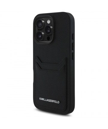 Karl Lagerfeld HC Grained PU Cardslot Metal Elong iPhone 16 Pro Case - Black