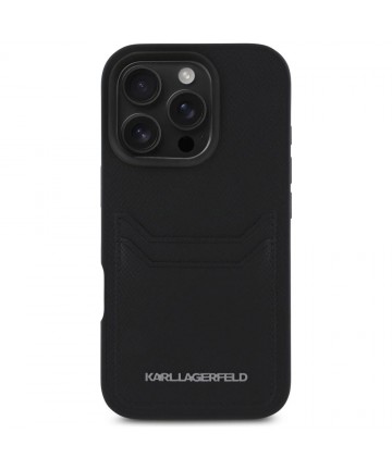 Karl Lagerfeld HC Grained PU Cardslot Metal Elong iPhone 16 Pro Case - Black