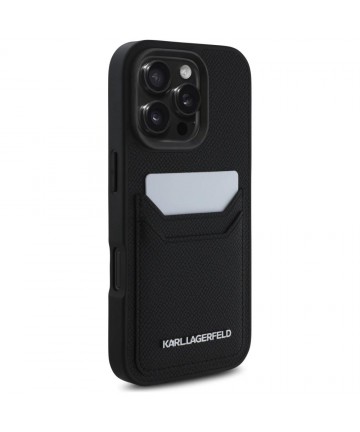 Karl Lagerfeld HC Grained PU Cardslot Metal Elong iPhone 16 Pro Case - Black