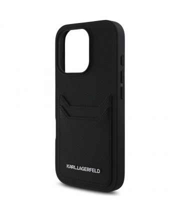 Karl Lagerfeld HC Grained PU Cardslot Metal Elong iPhone 16 Pro Case - Black