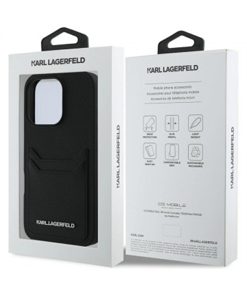 Karl Lagerfeld HC Grained PU Cardslot Metal Elong iPhone 16 Pro Case - Black