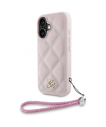 Karl Lagerfeld Quilted Initial Logo & Chain Strap iPhone 16 Case - Pink