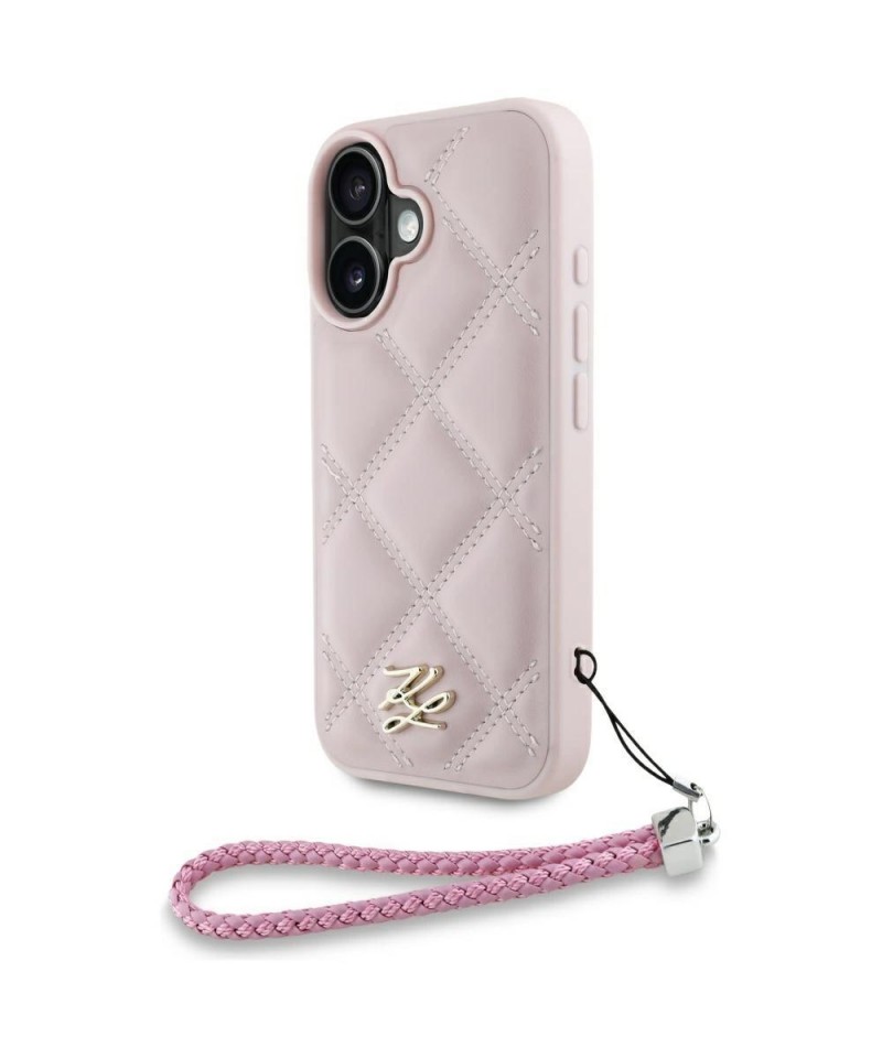 Karl Lagerfeld Quilted Initial Logo & Chain Strap iPhone 16 Case - Pink