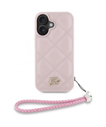 Karl Lagerfeld Quilted Initial Logo & Chain Strap iPhone 16 Case - Pink