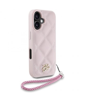 Karl Lagerfeld Quilted Initial Logo & Chain Strap iPhone 16 Case - Pink