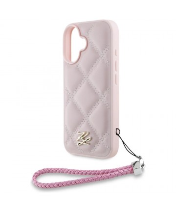 Karl Lagerfeld Quilted Initial Logo & Chain Strap iPhone 16 Case - Pink