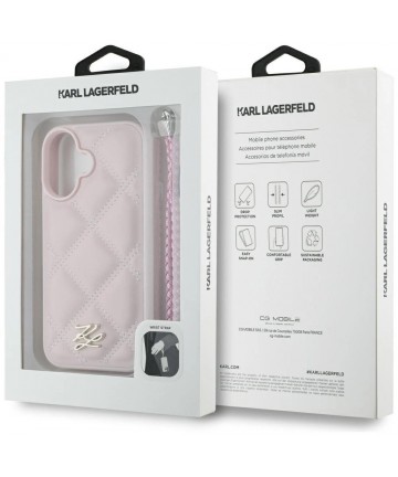 Karl Lagerfeld Quilted Initial Logo & Chain Strap iPhone 16 Case - Pink