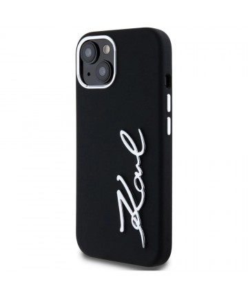 Karl Lagerfeld Silicone Metal Script Logo iPhone 15 Case - Black