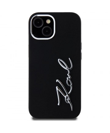Karl Lagerfeld Silicone Metal Script Logo iPhone 15 Case - Black