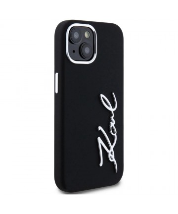 Karl Lagerfeld Silicone Metal Script Logo iPhone 15 Case - Black