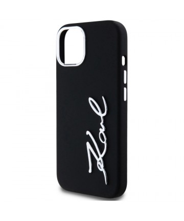 Karl Lagerfeld Silicone Metal Script Logo iPhone 15 Case - Black