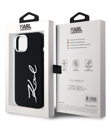 Karl Lagerfeld Silicone Metal Script Logo iPhone 15 Case - Black