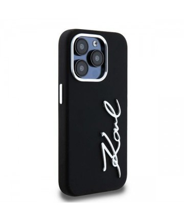 Karl Lagerfeld Silicone Metal Script Logo iPhone 15 Pro Max Case - Black