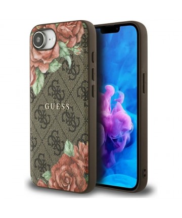 Guess 4G Flowers Print MagSafe case for iPhone 16e - brown