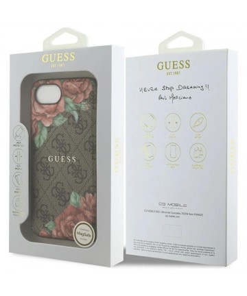 Guess 4G Flowers Print MagSafe case for iPhone 16e - brown