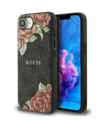 Guess 4G Flowers Print MagSafe case for iPhone 16e - black