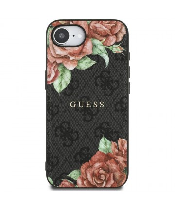 Guess 4G Flowers Print MagSafe case for iPhone 16e - black