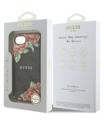 Guess 4G Flowers Print MagSafe case for iPhone 16e - black