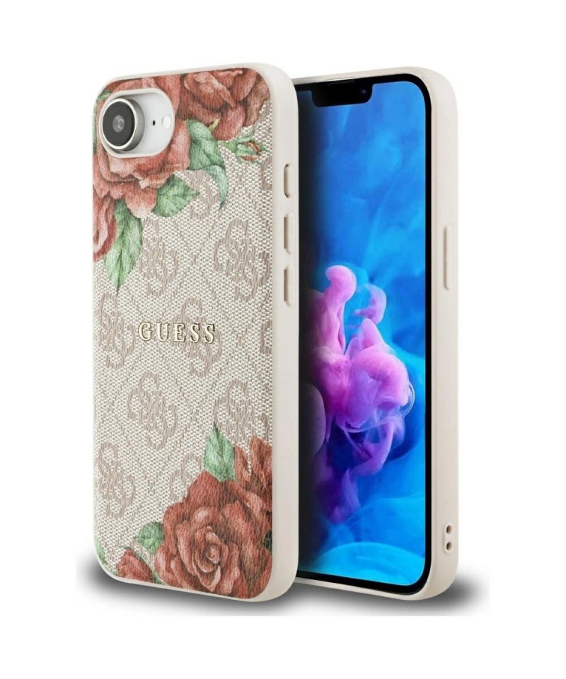 Guess 4G Flowers Print MagSafe iPhone 16e Case - Pink