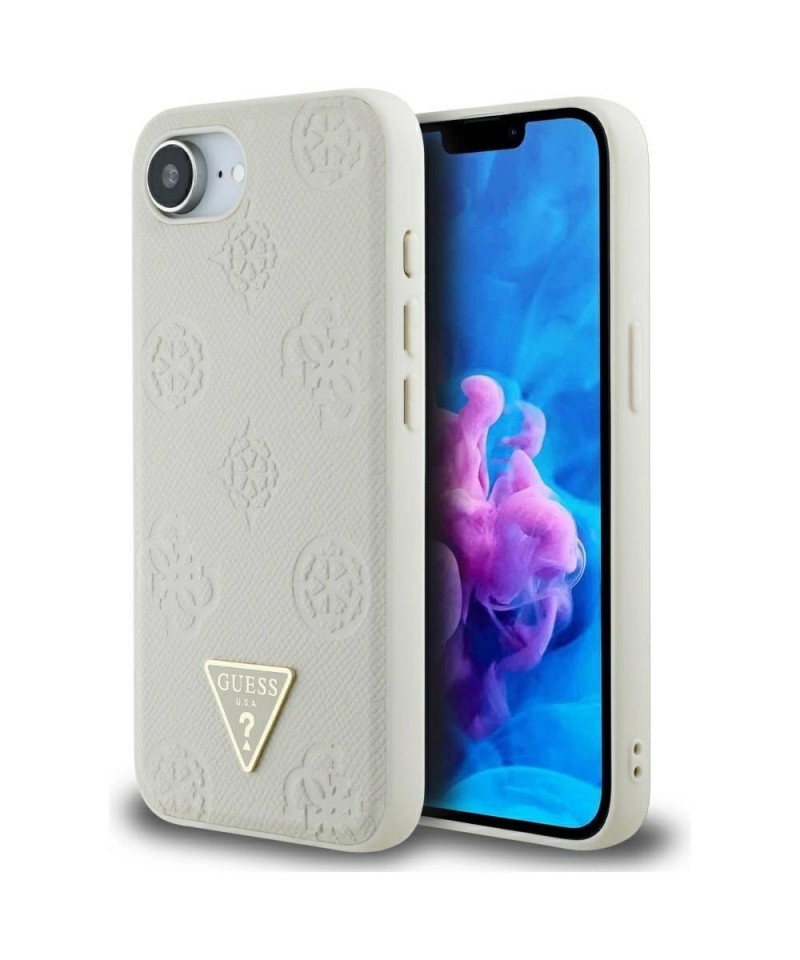 Guess Grained Hot Stamp Peony Triangle Logo MagSafe case for iPhone 16e - beige