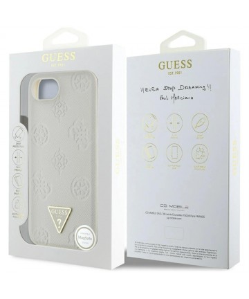 Guess Grained Hot Stamp Peony Triangle Logo MagSafe case for iPhone 16e - beige