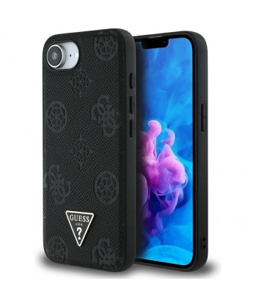 Guess Grained Hot Stamp Peony Triangle Logo MagSafe Case for iPhone 16e - Black