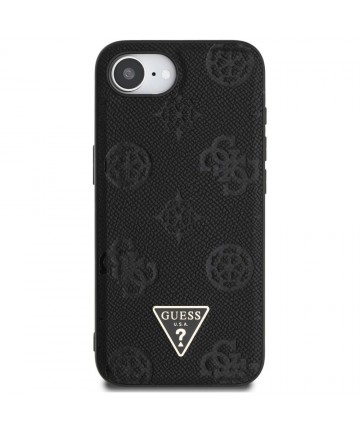 Guess Grained Hot Stamp Peony Triangle Logo MagSafe Case for iPhone 16e - Black