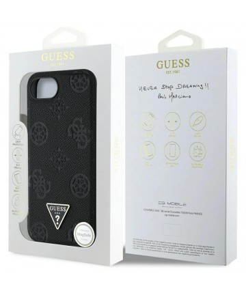Guess Grained Hot Stamp Peony Triangle Logo MagSafe Case for iPhone 16e - Black