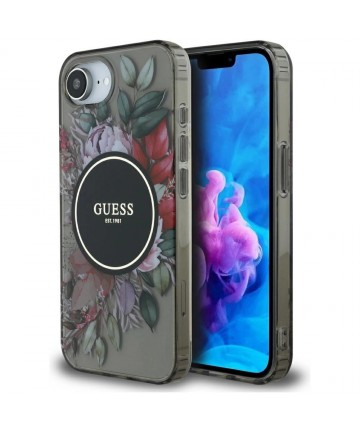 Guess IML Flowers MagSafe iPhone 16e Case - Black