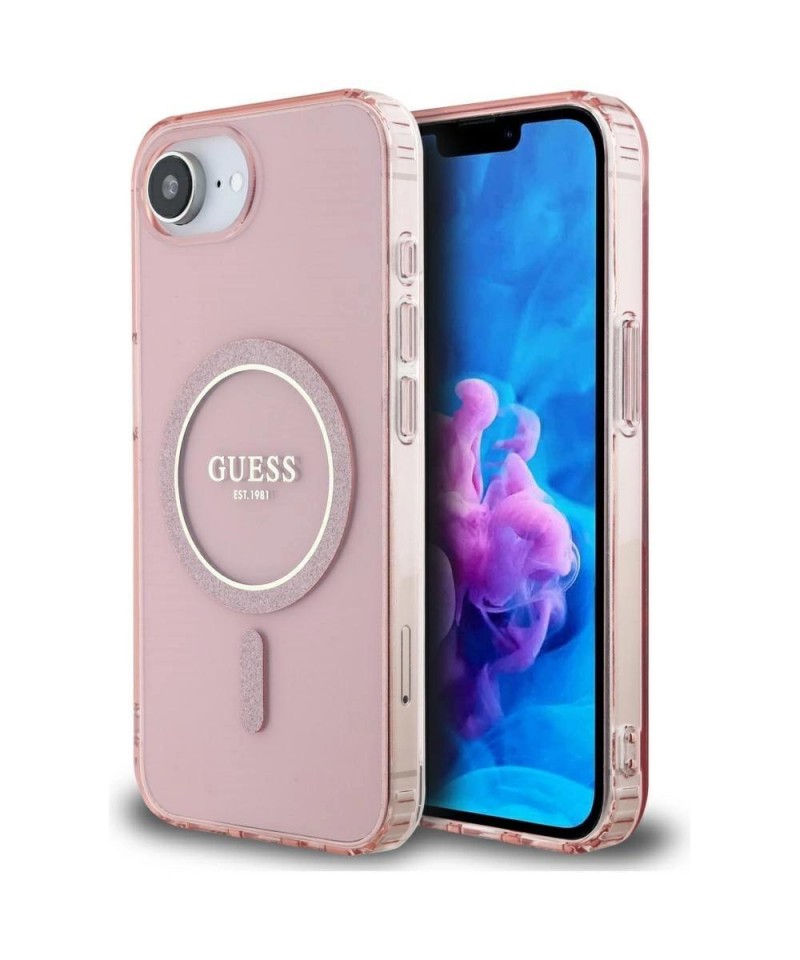 Guess IML Glitter Circle MagSafe case for iPhone 16e - pink