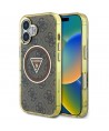 Guess IML Metal Glitter 4G Circle Triangle MagSafe Case for iPhone 16 - Brown