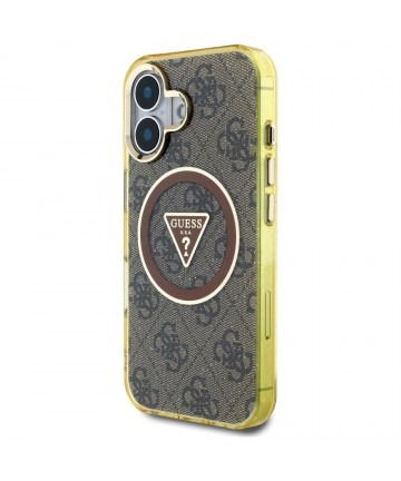 Guess IML Metal Glitter 4G Circle Triangle MagSafe Case for iPhone 16 - Brown