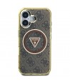 Guess IML Metal Glitter 4G Circle Triangle MagSafe Case for iPhone 16 - Brown