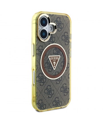 Guess IML Metal Glitter 4G Circle Triangle MagSafe Case for iPhone 16 - Brown