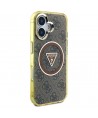 Guess IML Metal Glitter 4G Circle Triangle MagSafe Case for iPhone 16 - Brown