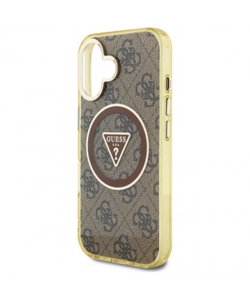 Guess IML Metal Glitter 4G Circle Triangle MagSafe Case for iPhone 16 - Brown