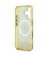 Guess IML Metal Glitter 4G Circle Triangle MagSafe Case for iPhone 16 - Brown