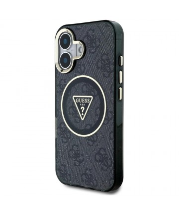 Guess IML Metal Glitter 4G Circle Triangle MagSafe Case for iPhone 16 - Black